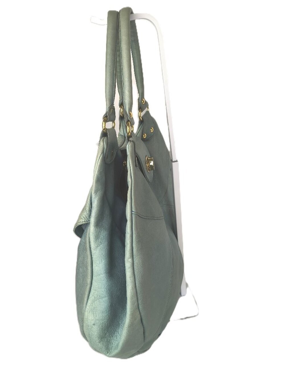 Large Mint Green Leather Tote Handbag - Stylish Everyday Shoulder Bag - Picture 3 of 12